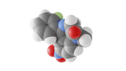 flunitrazepam molecule, rohypnol, molecular structure, isolated 3d model van der Waals