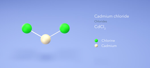 cadmium chloride molecule, molecular structures, cadmium compounds, 3d model, Structural Chemical Formula and Atoms with Color Coding