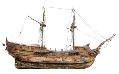 Ancient pirate ship on white background,png