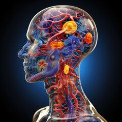 3D illustration of the human endocrine system, showcasing glands and hormone pathways, for endocrinological education