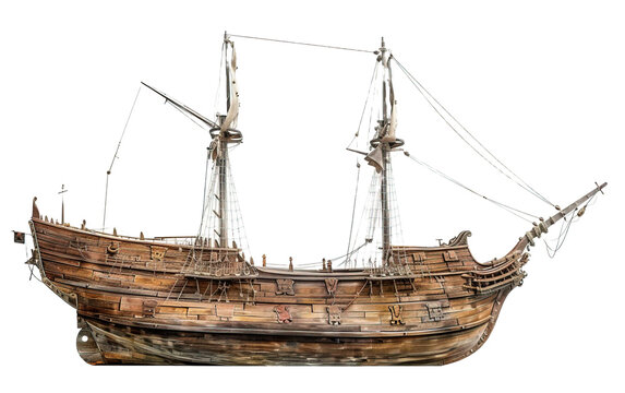 Ancient pirate ship on white background,png