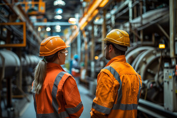 Two Workers Standing Together in Discussion