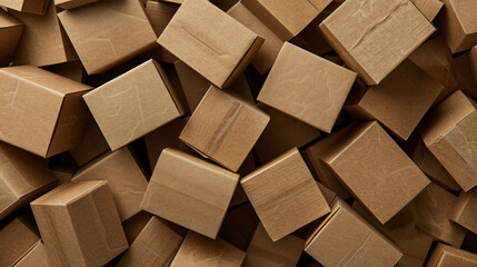 Many cardboard boxes as background closeup. Packaging