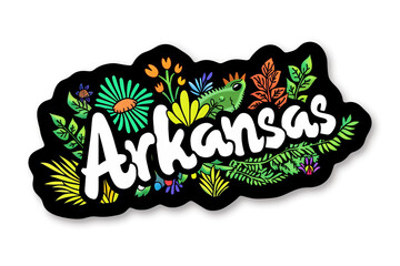 Arkansas Sticker Surrounded by Flowers and Leaves