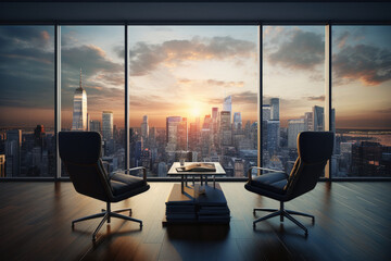 Modern office interior with panoramic windows