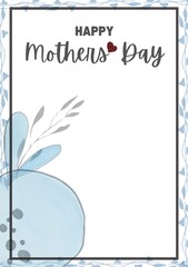 Floral border, minimal boho style, elegant Mothers' day template for greeting cards, posters, social media.