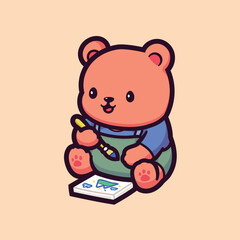 Vector illustration of Cute Cartoon Bear Painting