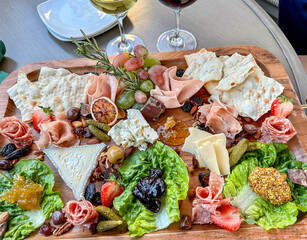 Splendid charcuterie spread with wines