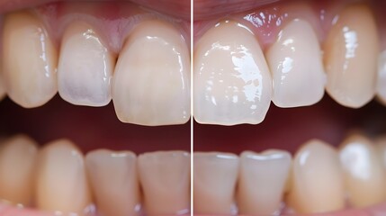 Striking Teeth Whitening Transformation Showcased in Dynamic Split-Screen Visualization
