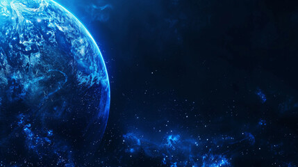 Obraz premium A luminous scene of the Earth against a dark blue space background, viewed from outer space
