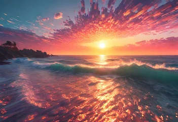 Kussenhoes landscape with sea sunset on beach © muhammad