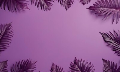 Tropical leaves on purple background. Creative layout, top view, blank space, Minimal summer...