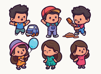 Vector illustration of cute cartoon boys and girls