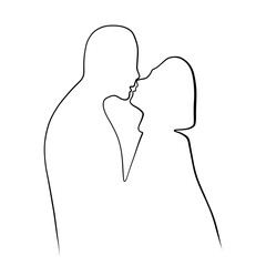 Continuous drawing of lines. Line art of kissing lovers. Continuous line drawing. Vector design