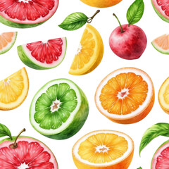a watercolor fruits pattran background on Isolated transparent background png. generated with AI