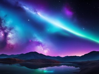 Obraz premium background of neon lights on paper, mountain landscape . Aurora