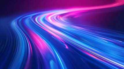 Immerse yourself in the digital realm of vibrant blue, pink, and purple curves, creating a mesmerizing light effect. AI generative artwork.