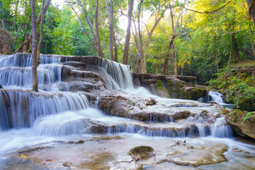 wonder Waterfall in deep rain forest jungle (Huay Mae Kamin Waterfall National Park in Kanchanaburi Province, Thailand) - 786403669