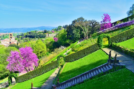 view of the Bardini garden, historic park of Villa Bardini located in the historic center of Florence in Tuscany, Italy