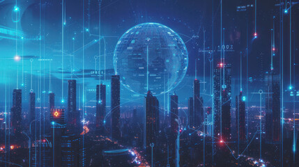 Enter a world of Web3 innovation with a digital cityscape featuring DeFi and NFT skyscrapers. This high-end graphic captivates with its AI generative design and sleek futurism.