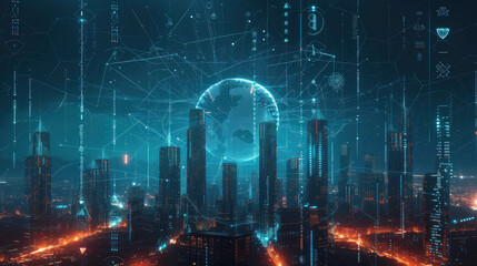 Explore a dynamic Web3 cityscape, highlighting decentralized finance and DApps amidst vibrant data streams. This editorial-ready image epitomizes innovation and is AI generative.