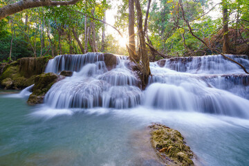wonder Waterfall in deep rain forest jungle (Huay Mae Kamin Waterfall National Park in Kanchanaburi...