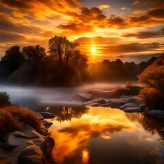 Naklejka premium landscape with sea sunset on beach