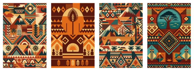 Poster African poster set with geometric traditional pattern. Africa culture ethnic ornament for fabric or textile. Poster showcasing traditional african patterns with ideal for cultural themes © Pavel