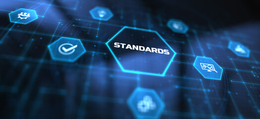 Standards quality control certification standardisation business technology concept.