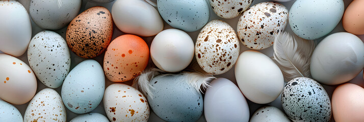 Showcasing Nature's Artistry: A Fascinating View of Different Bird Eggs and Feathers - obrazy, fototapety, plakaty