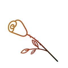 Web  Hand drawn cartoon outline illustration of a rose bud with leaves.Gradient.