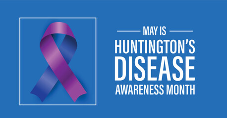 Huntington's disease awareness month campaign banner. Blue and violet advocacy ribbon.