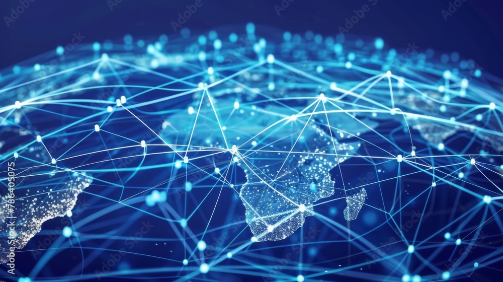 Poster interconnected world map with lines and dots