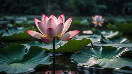 Obraz premium Beautiful pink lotus flower close up in pond at red lotus lake, Udonthani 