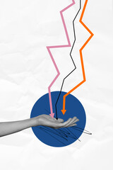 Trend composite 3D photo collage of silhouette hand arm raise show gesture take stats graphics...