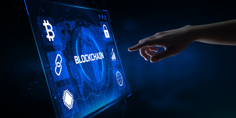 Blockchain technology. Block chain cryptocurrency fintech digital finance concept.