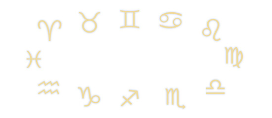 The twelve celestial signs of the Zodiac  - 12 astrology signs arranged in date order around the border providing central copy space