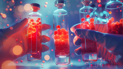 Closeup. Scientists are experimenting and researching on molecular model, DNA, science background with molecules and atoms in laboratory. - obrazy, fototapety, plakaty