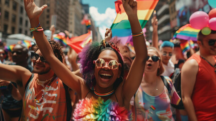 LGBTQ+ rights march; people carrying banners and flags, csd, lgbtqia+