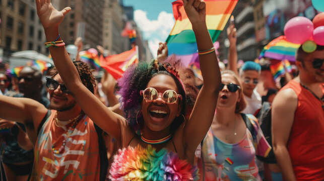 LGBTQ+ rights march; people carrying banners and flags, csd, lgbtqia+