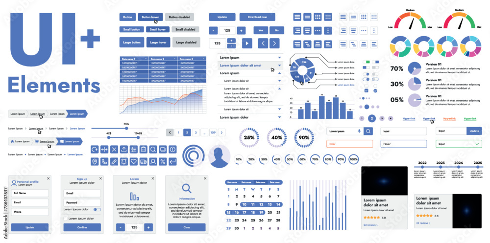 Poster a set of modern web interface elements designed for the development and design of websites and mobil