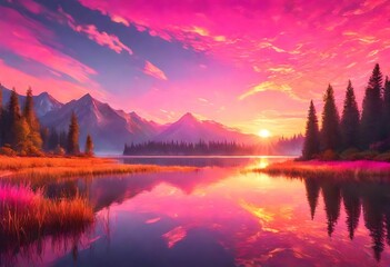 Sea landscape over the blue mountain in sunset. Summer travel vacation concept. Natural day view