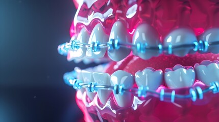 Futuristic 3D Dental Alignment Correction Showcasing Orthodontic Progress Through Vibrant Visuals