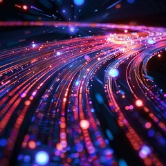 Data flowing through fiber optic cables as light speed financial transactions
