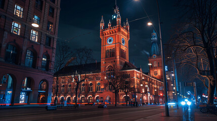 Night view of Red Town Hall Rotes Rathaus