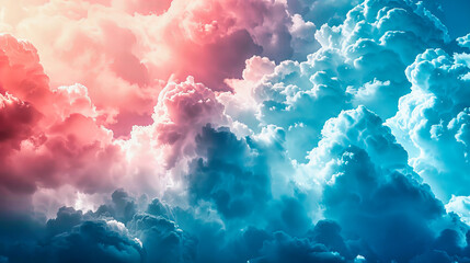 Vibrant Cloudscape at Sunset, Featuring a Colorful and Bright Sky with Fluffy Clouds, Perfect for Depicting Dreamy Summer Days - obrazy, fototapety, plakaty