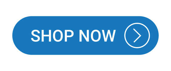 blue shop now, buy now button with icon isolated on white background