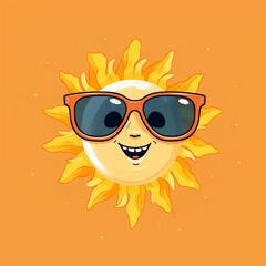 sun wearing sunglasses, simple drawing, blank expression,logo сreated with Generative Ai
