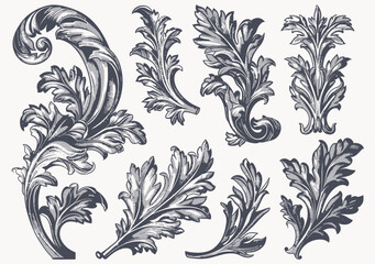 a set of four different designs of leaves - obrazy, fototapety, plakaty