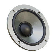 Set black and grey style acoustic speaker 3d system. A new black head speaker isolated on white transparent background. Clipping path.
